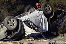 Selwyn Harris/Pahrump Valley Times A driver suffered fatal injuries after losing control and ro ...