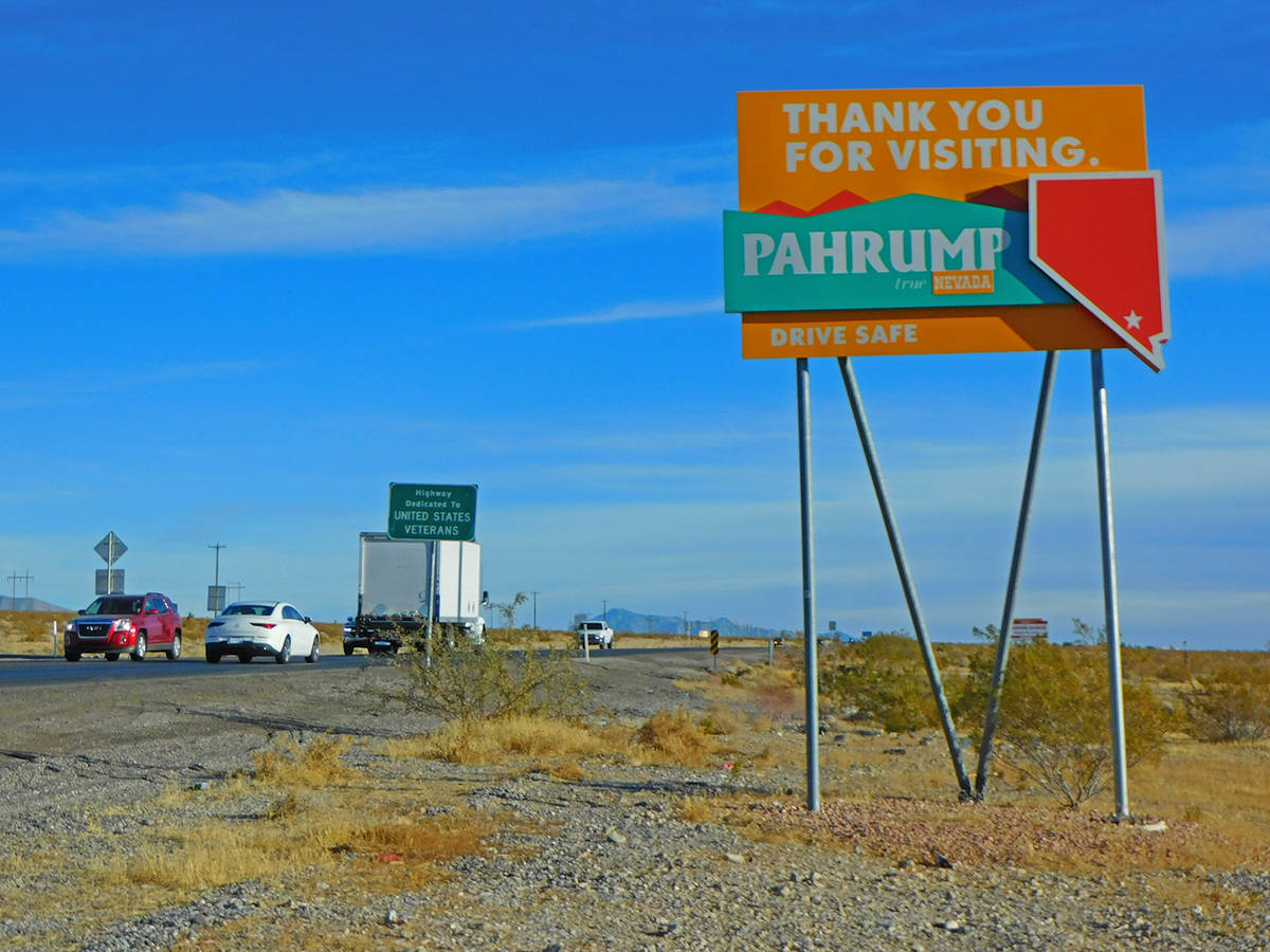 Robin Hebrock/Pahrump Valley Times New "Thank You For Visiting" signs are now in place on Highw ...