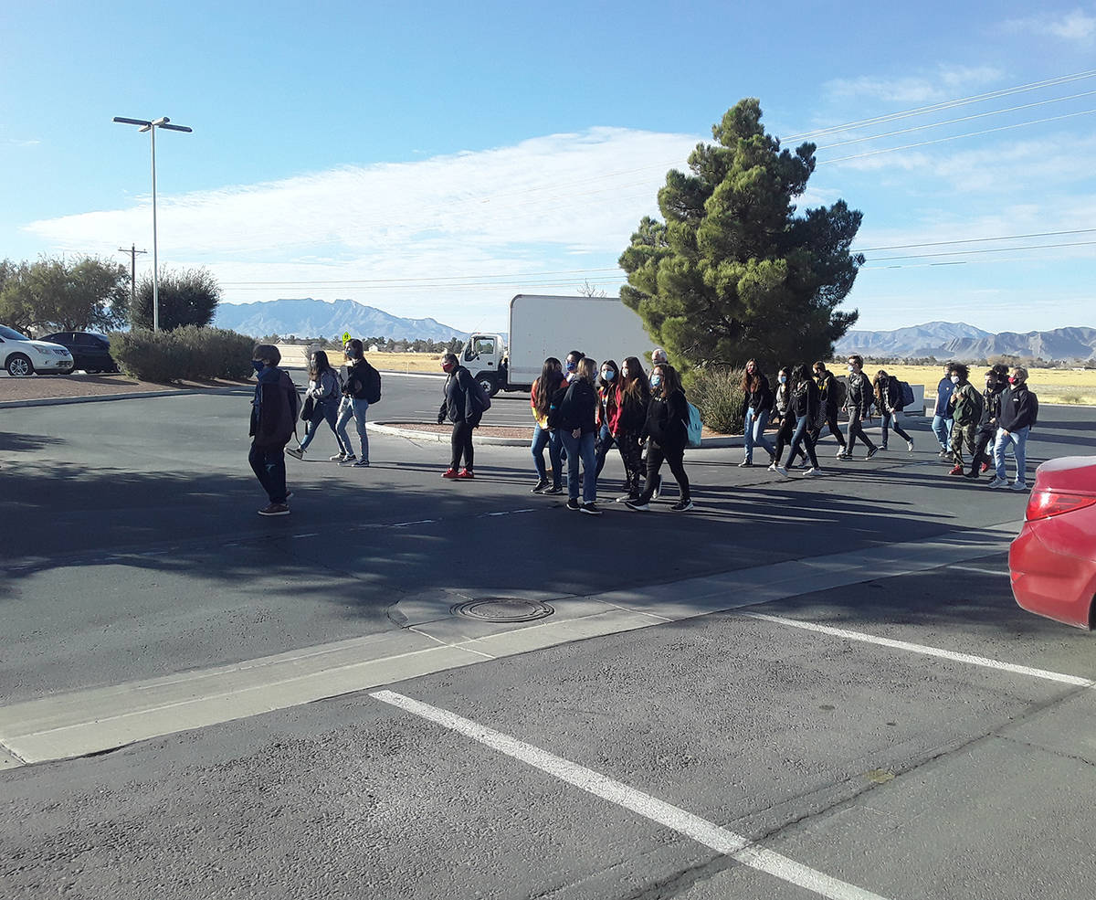 Selwyn Harris/Pahrump Valley Times Students at Rosemary Clarke Middle School got the "all clear ...