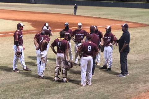 Tom Rysinski/Pahrump Valley Times Pahrump Trojans Gold players listen to their coaches between ...