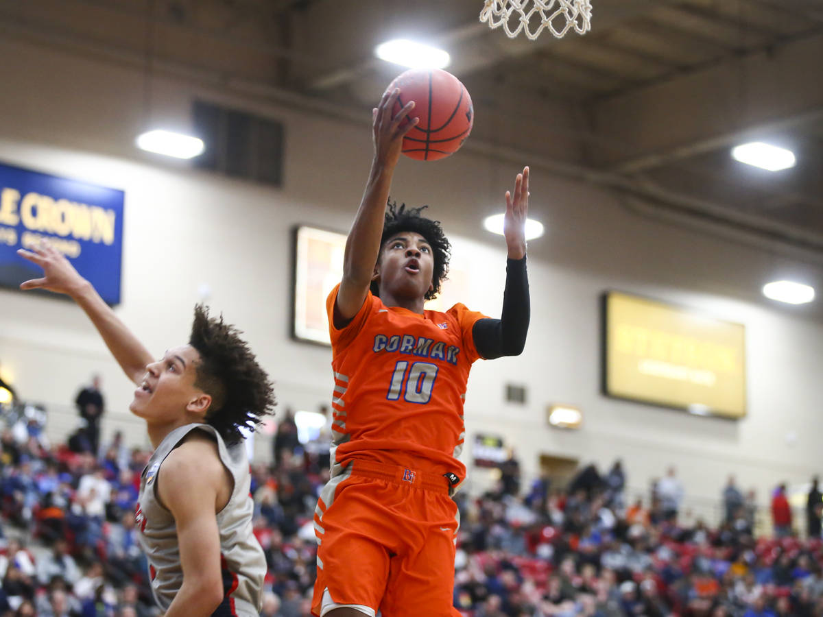 Chase Stevens/Special to the Pahrump Valley Times Bishop Gorman's Zaon Collins goes to the bask ...