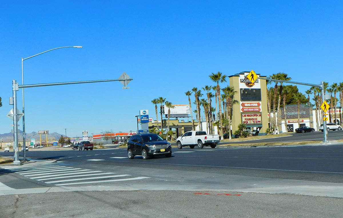 Robin Hebrock/Pahrump Valley Times The new crosswalk in Pahrump was officially completed on Thu ...