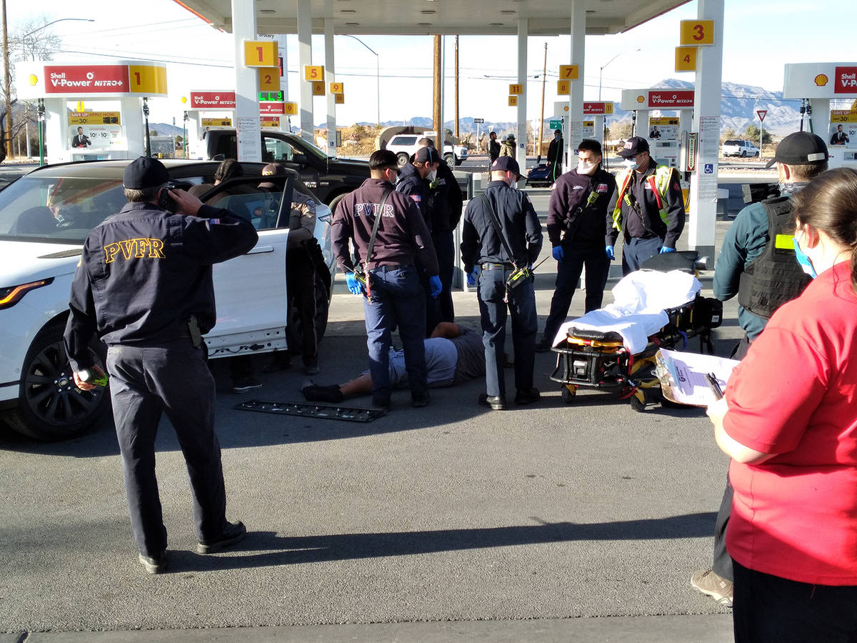 Selwyn Harris/Pahrump Valley Times A woman was transported to Desert View Hospital after she wa ...