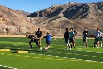 Tom Rysinski/Pahrump Valley Times Beatty football players line up during a conditioning drill J ...