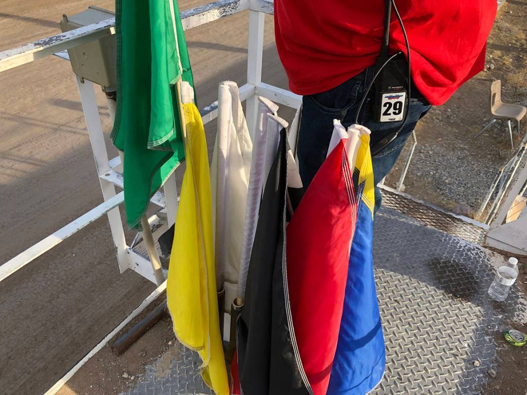 Tom Rysinski/Pahrump Valley Times Flags for every occasion are ready for Pahrump Valley Speedwa ...