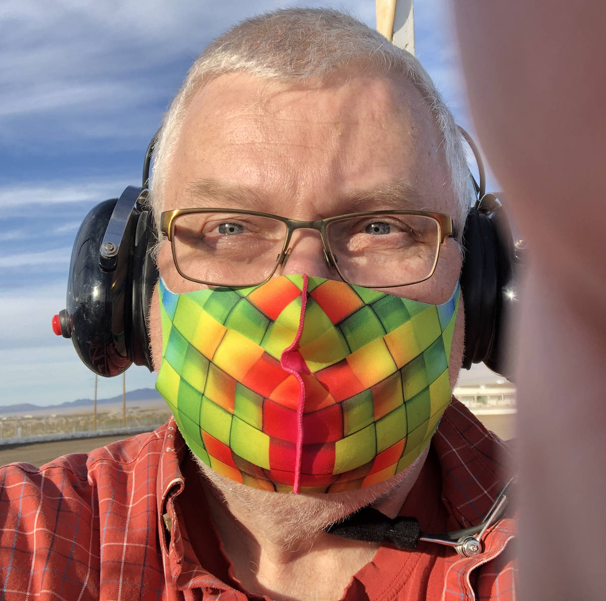 Tom Rysinski/Pahrump Valley Times Mask up, headset on. Ready for racing at Pahrump Valley Speedway.