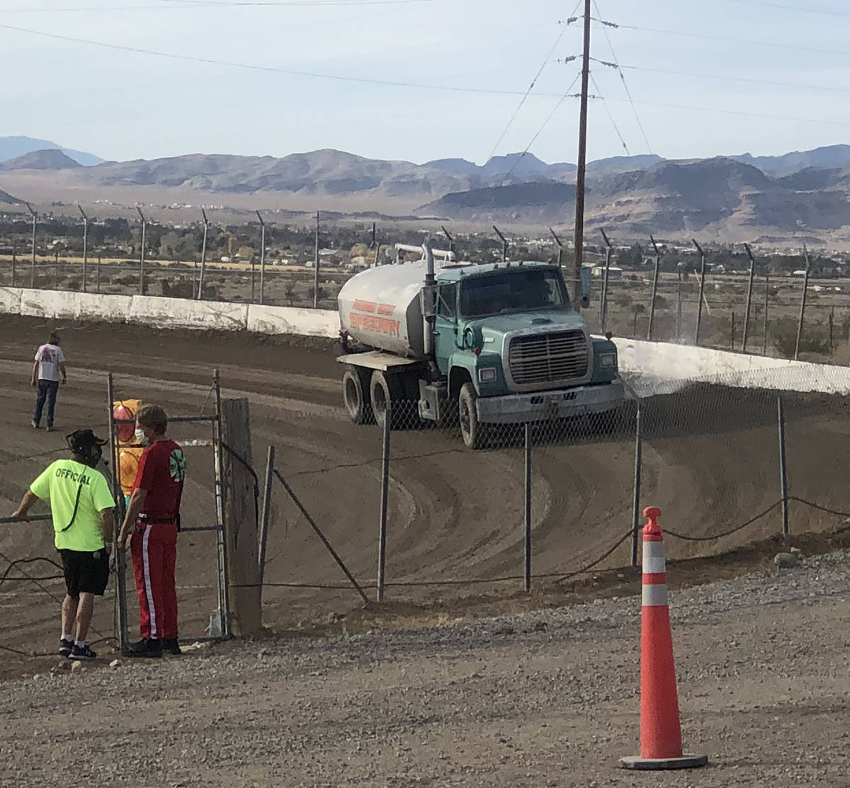 Tom Rysinski/Pahrump Valley Times The track at Pahrump Valley Speedway gets watered down before ...
