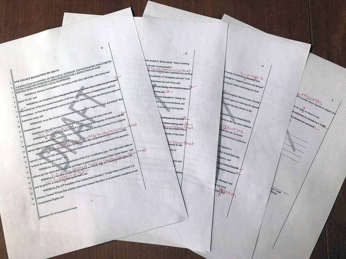 Robin Hebrock/Pahrump Valley Times This photo shows reporter Robin Hebrock's marked-up copy of ...