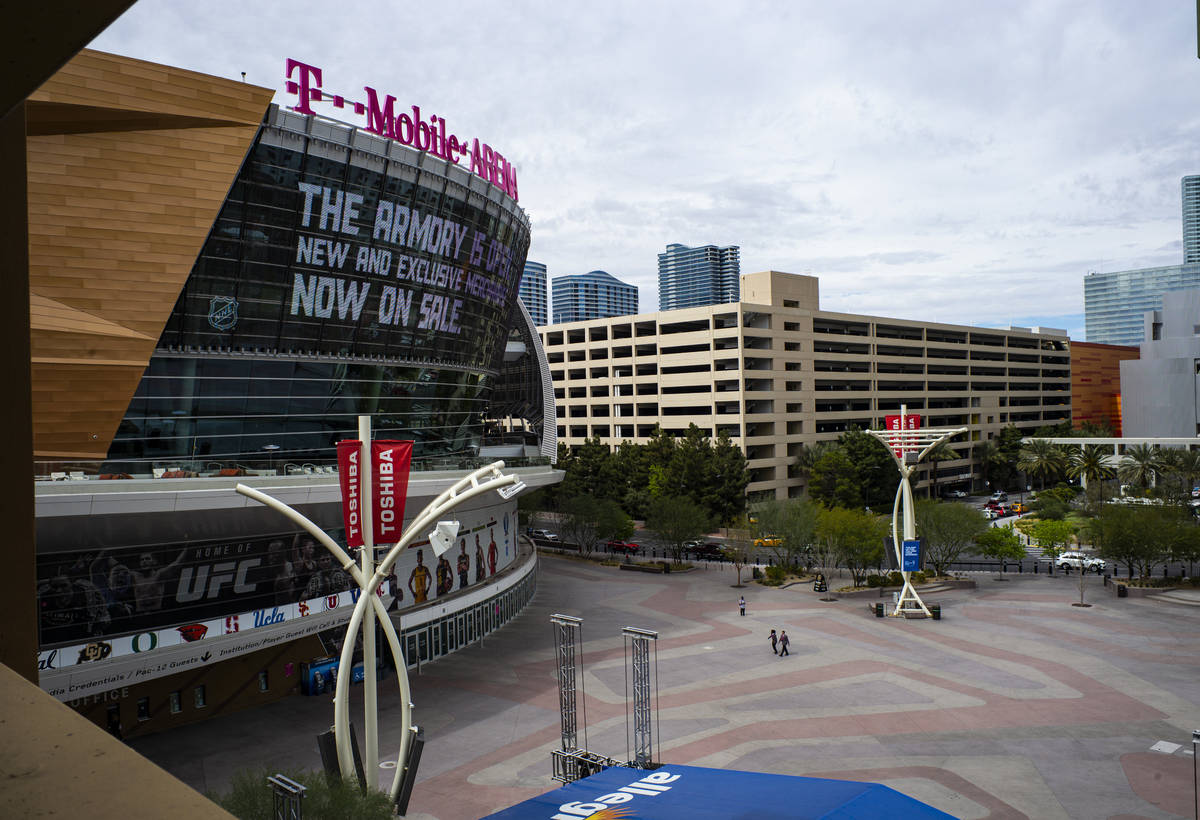 Chase Stevens/Special to the Pahrump Valley Times A near-empty Toshiba Plaza and T-Mobile Arena ...