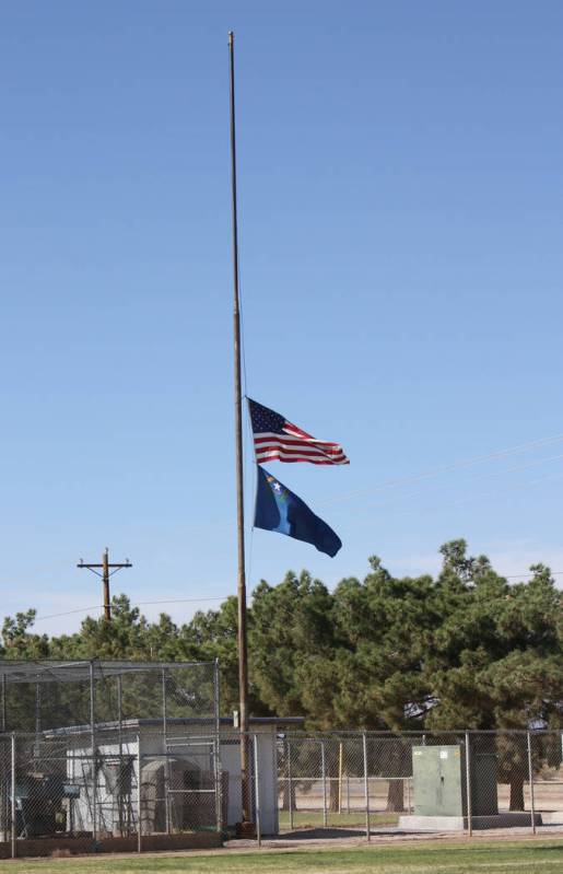 Robin Hebrock/Pahrump Valley Times Flag pictured being flown at half-staff at Ian Deutch Memori ...