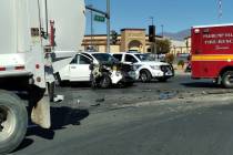 Selwyn Harris/Pahrump Valley Times Lanes along southbound Highway 160 were completely shut down ...