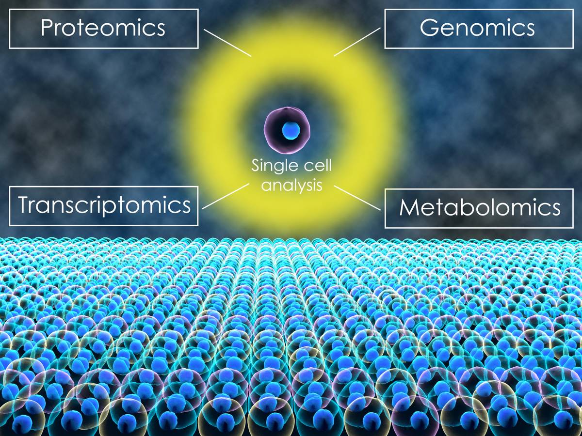 Getty Images 3d render of the study of genomics, metabolomics, proteomics, and transcriptomics ...