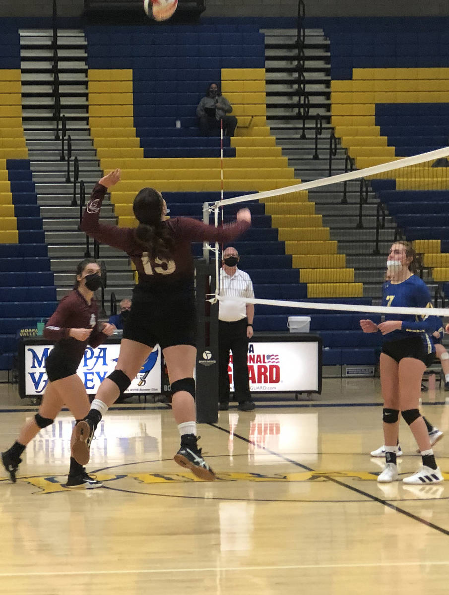 Tom Rysinski/Pahrump Valley Times Kate Daffer lines up a kill attempt during Friday's match at ...