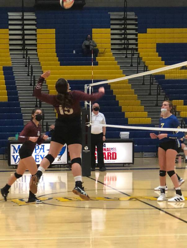 Tom Rysinski/Pahrump Valley Times Kate Daffer lines up a kill attempt during Friday's match at ...