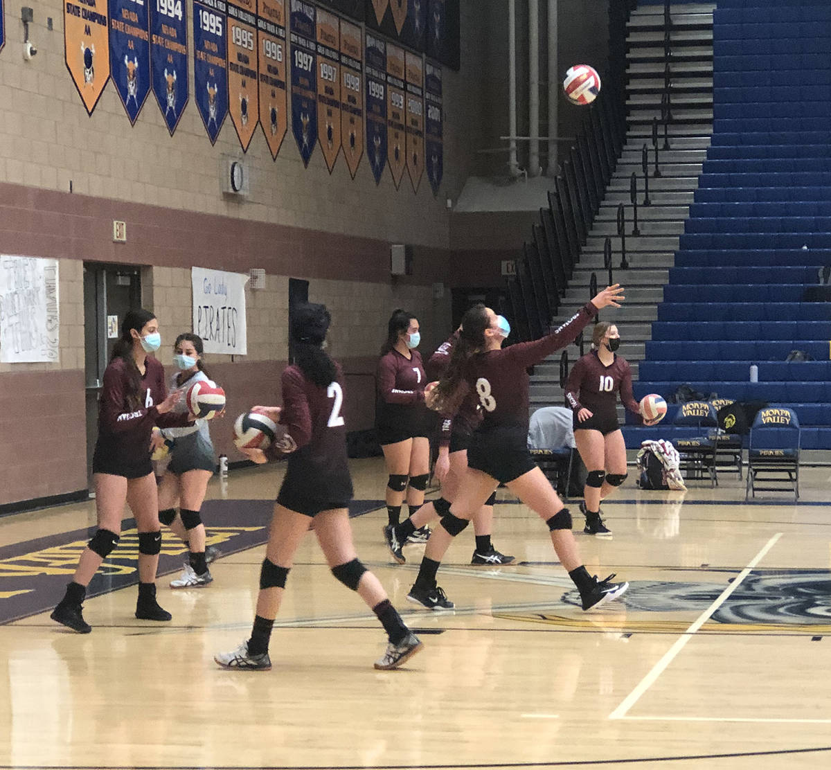 Tom Rysinski/Pahrump Valley Times Tayla Wombaker takes her turn serving during warmups before t ...