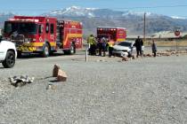 Selwyn Harris/Pahrump Valley Times Pahrump Valley Fire and Rescue Services EMTs prepare to tran ...