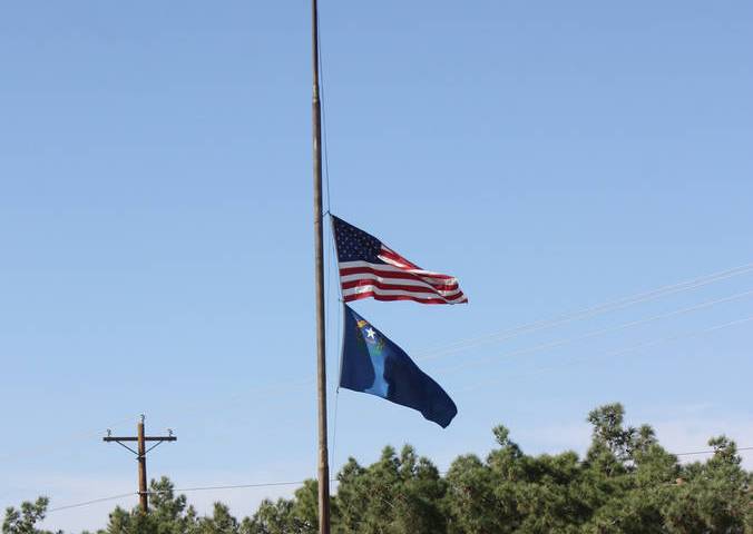 Robin Hebrock/Pahrump Valley Times Flag pictured being flown at half-staff at Ian Deutch Memori ...