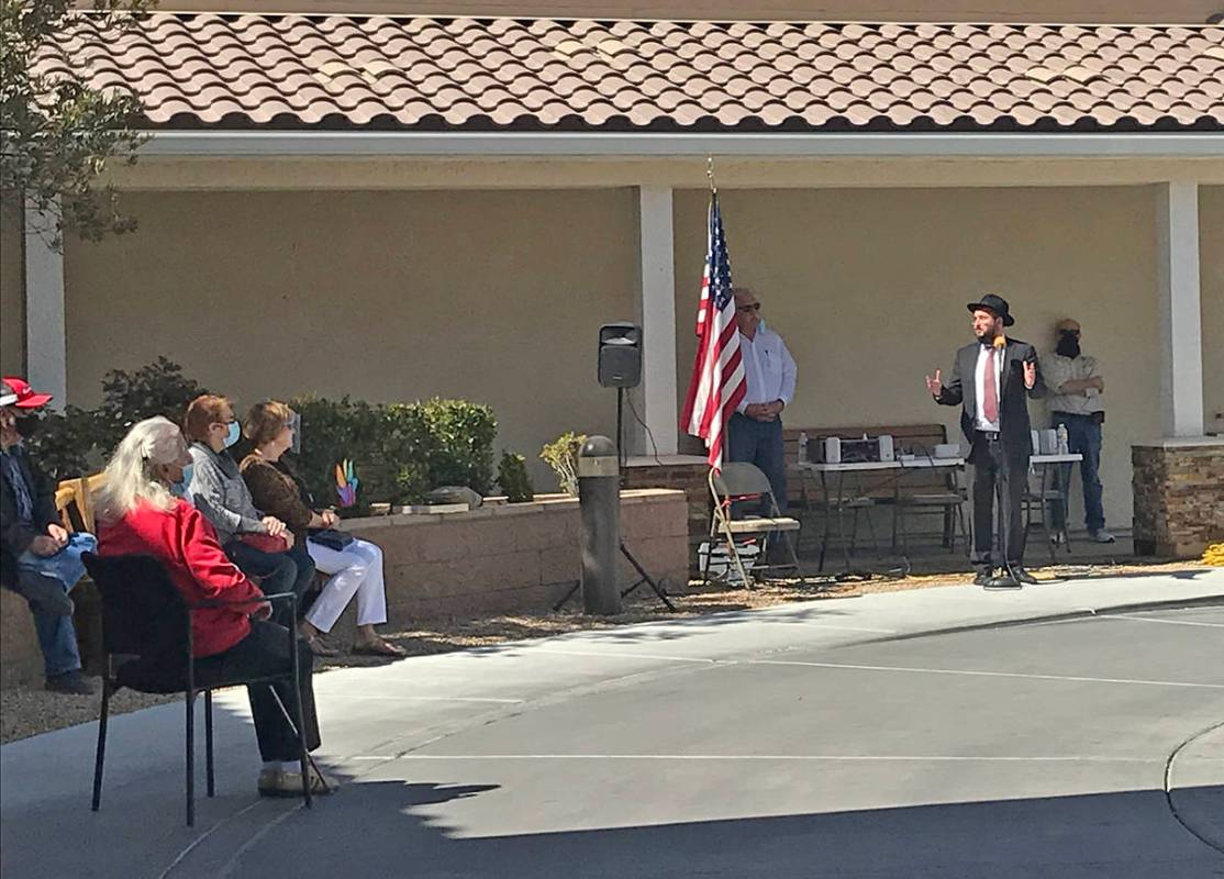 Robin Hebrock/Pahrump Valley Times Rabbi Levi Wilhelm of Chabad Southwest of Las Vegas addresse ...