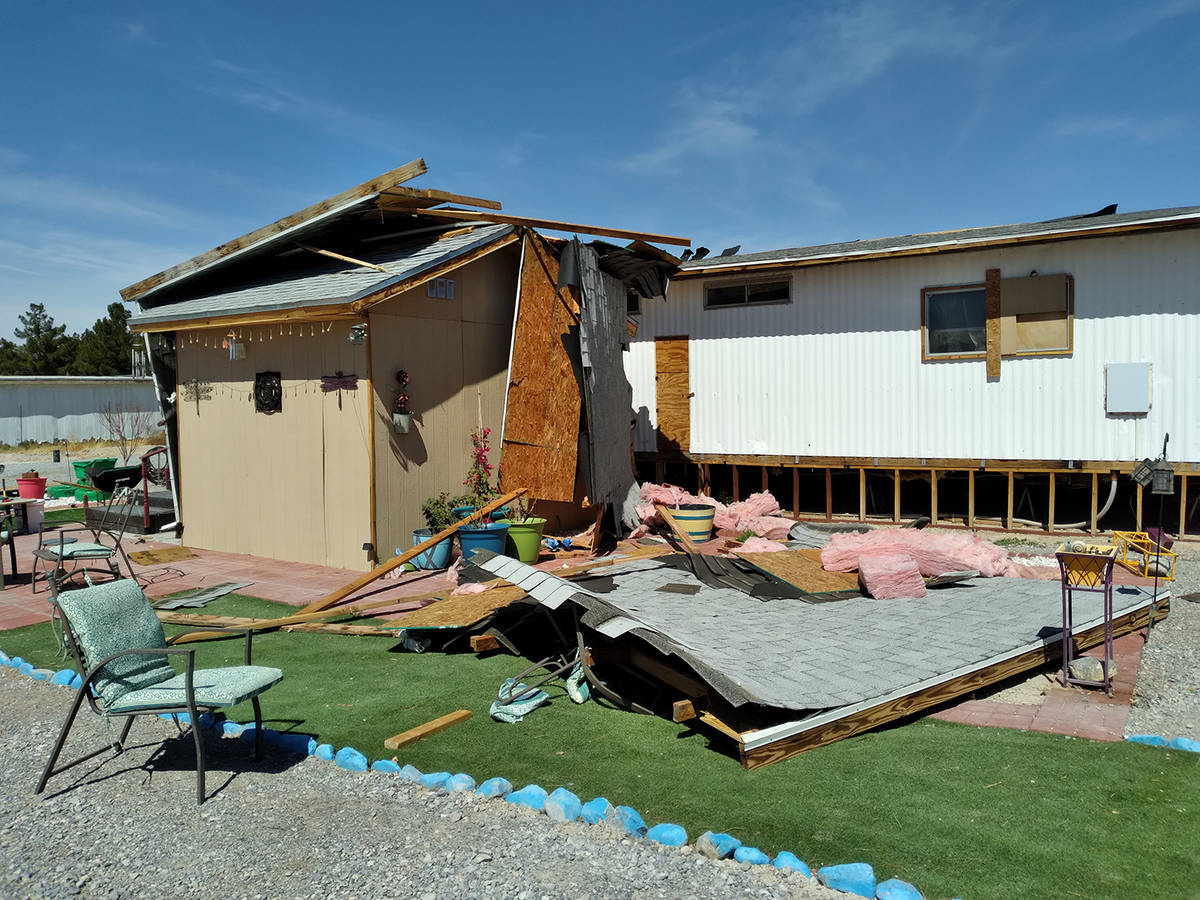 Selwyn Harris/Pahrump Valley Times Winds exceeding 40 miles per hour tore the roof off of a res ...