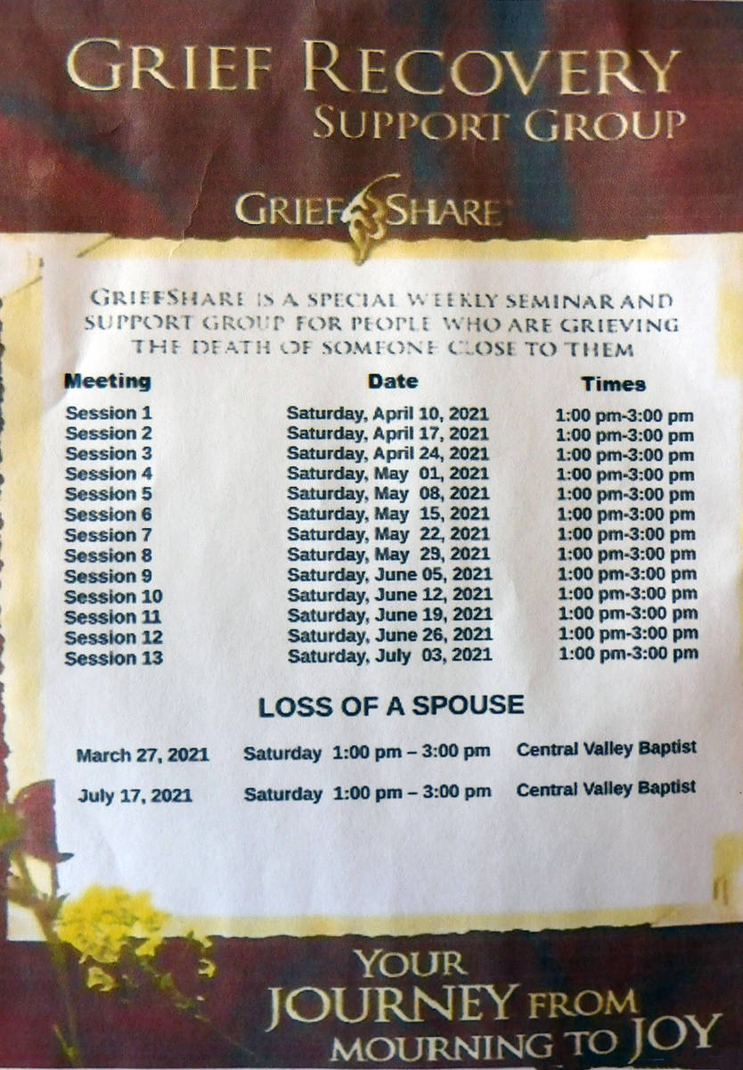 Robin Hebrock/Pahrump Valley Times The next 13-week cycle of GriefShare will begin on April 10 ...