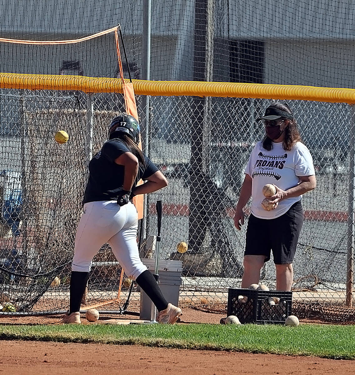 Horace Langford Jr./Pahrump Valley Times Assistant softball coach Susan Toomer monitors a playe ...