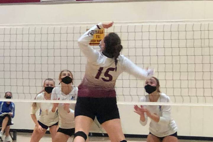 Tom Rysinski/Pahrump Valley Times Pahrump Valley High School senior Kate Daffer goes up for a k ...