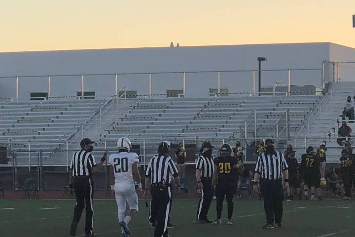 Tom Rysinski/Pahrump Valley Times Captains Fabian Soriano (30) of Pahrump Valley and Gavin Tham ...