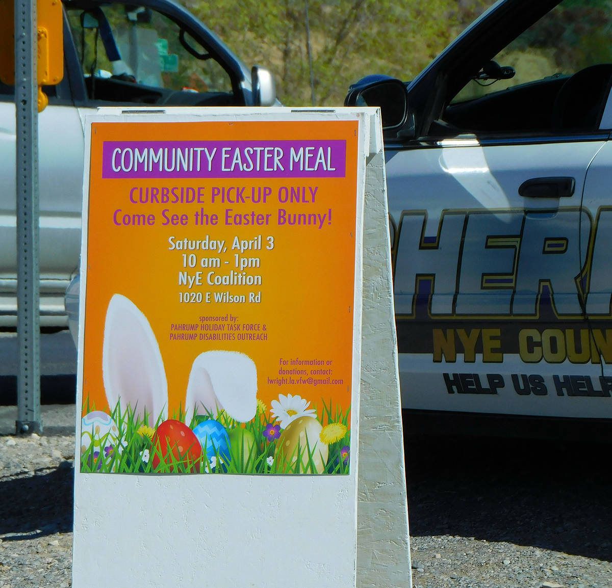 Robin Hebrock/Pahrump Valley Times A sign helped direct Community Easter attendees on where to go.