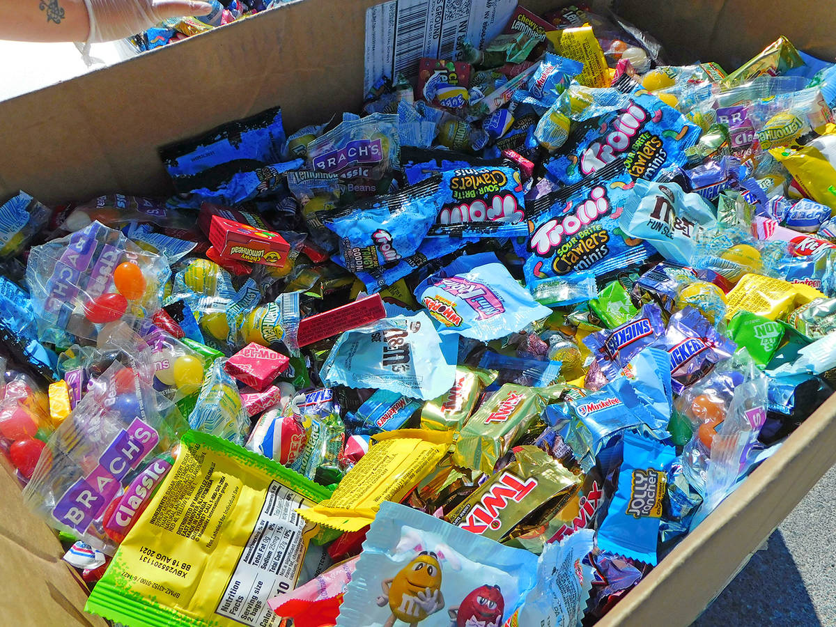Robin Hebrock/Pahrump Valley Times PDOP came armed with a large box filled with candy to hand o ...