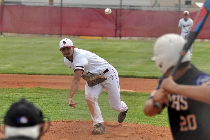 Horace Langford Jr./Pahrump Valley Times Pahrump Valley senior Jalen Denton pitches to Sunrise ...
