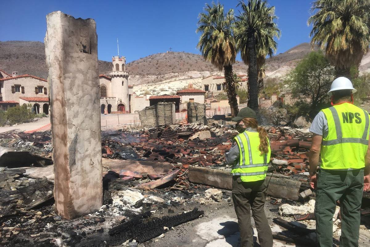 This photo shows fire damage at the historic garage at Scotty's Castle in Death Valley National ...