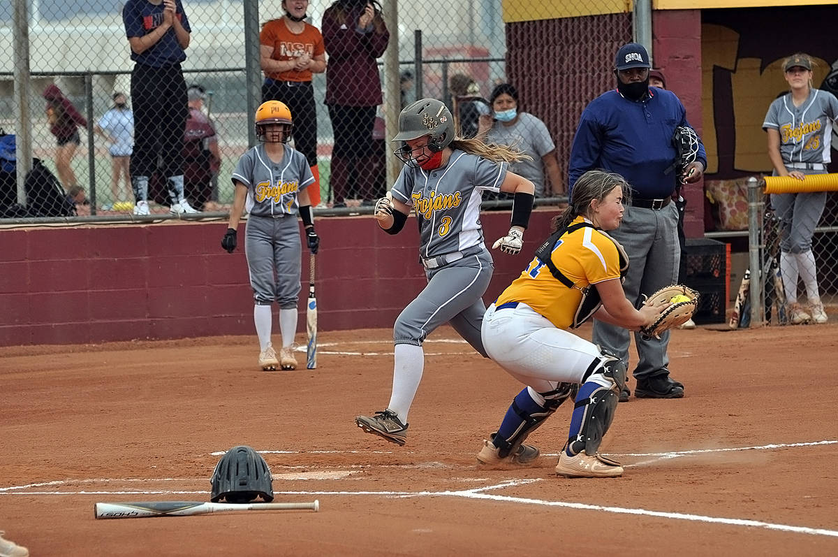 Horace Langford Jr./Pahrump Valley Times Allanah Coen scores the second of three runs during th ...