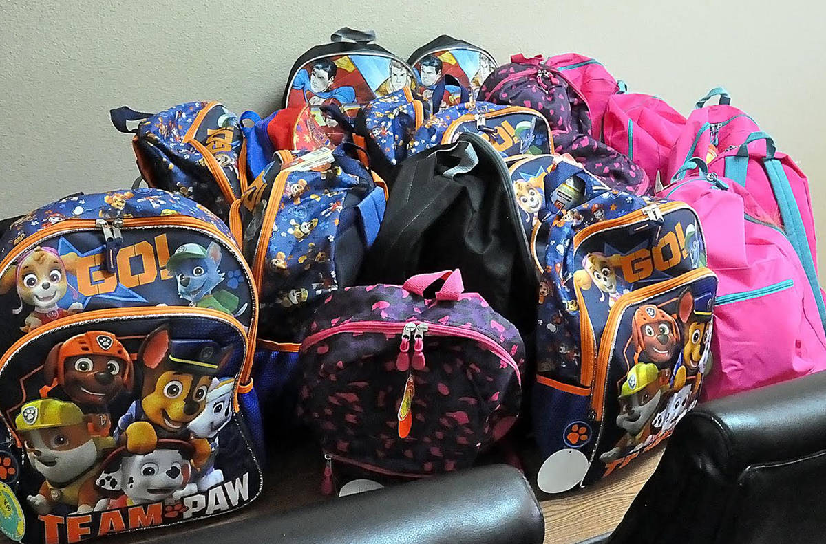 Horace Langford Jr./Pahrump Valley Times The backpacks donated by the Lions Club came with a st ...