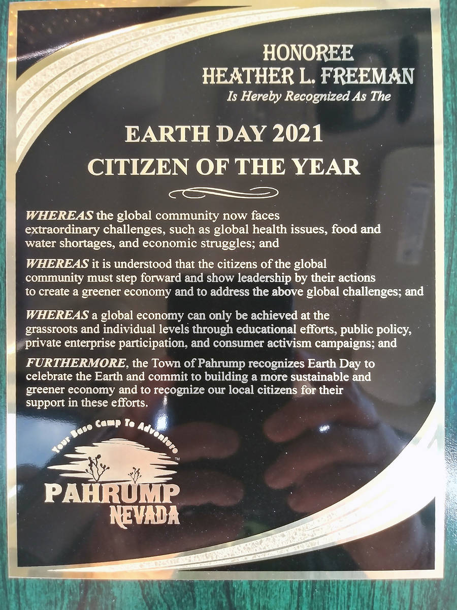 Special to the Pahrump Valley Times This year's Environmental Citizen of the Year award went to ...