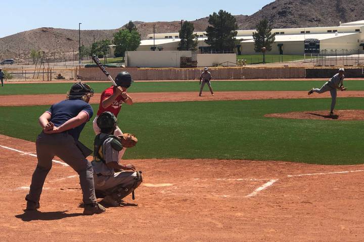 Tom Rysinski/Pahrump Valley Times Beatty High School senior Brayden Lynn pitches during the fir ...