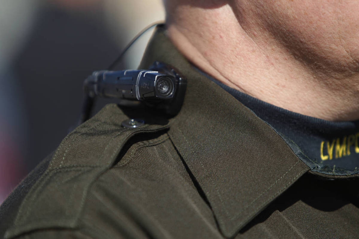 In this 2014, file photo, Las Vegas police Sgt. Peter Ferranti wears a body camera during a med ...