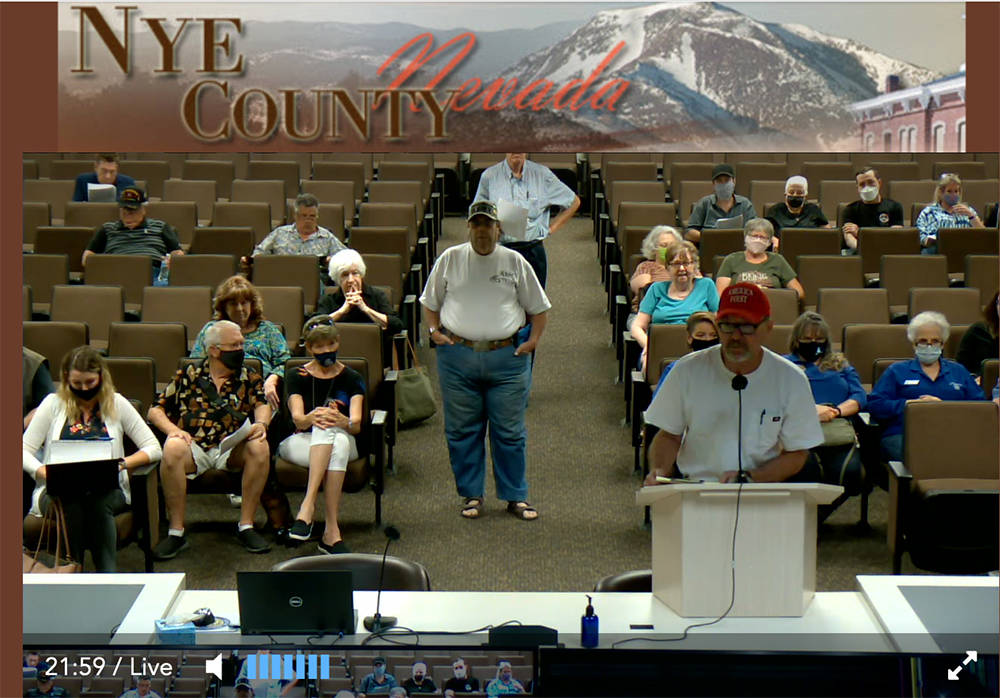 Screenshot Pahrump resident Richard Bushart took a few moments during the Nye County Commission ...