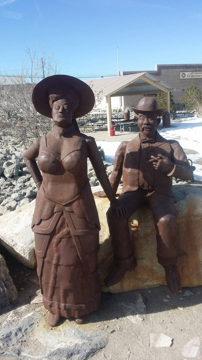 Times-Bonanza & Goldfield News--file A monument to Jim and Belle Butler is shown in a 2016 pho ...