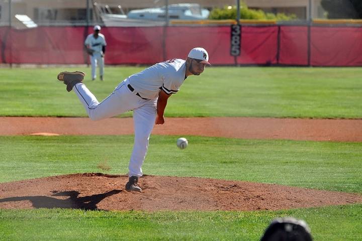 Horace Langford Jr./Pahrump Valley Times Pahrump Valley senior Jake Riding delivers Tuesday aga ...