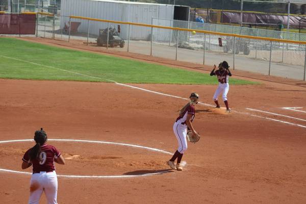 Cassondra Lauver/Special to the Pahrump Valley Times Third baseman Haven Nelson (9) watches her ...