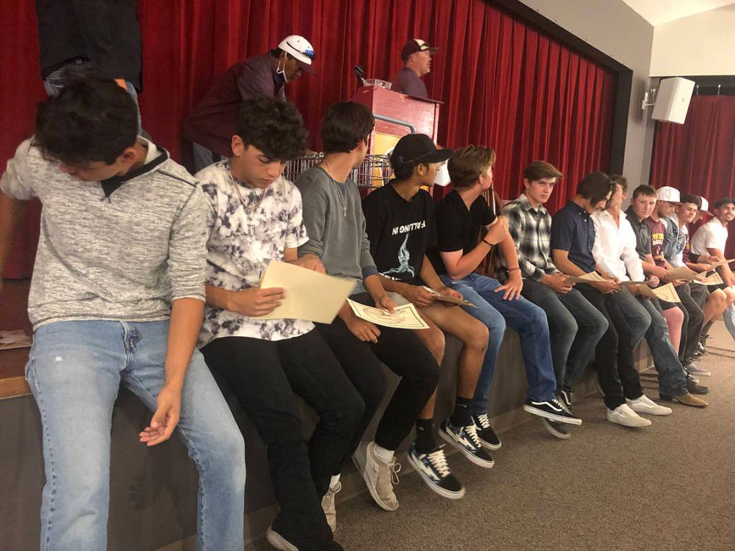 Tom Rysinski/Pahrump Valley Times Pahrump Valley High School baseball players received their va ...