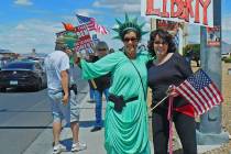 Robin Hebrock/Pahrump Valley Times Lady Liberty, aka Pamela Morgan, and Dee Mounts, along with ...