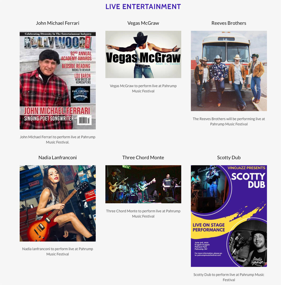 Screenshot This screenshot shows just a few of the notable musical entertainers that will take ...