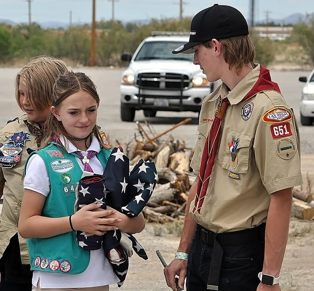 Horace Langford Jr./Pahrump Valley Times Girl Scouts and Boy Scouts helped conduct the retireme ...