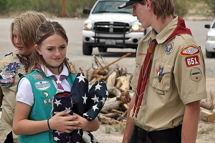 Horace Langford Jr./Pahrump Valley Times Girl Scouts and Boy Scouts helped conduct the retireme ...