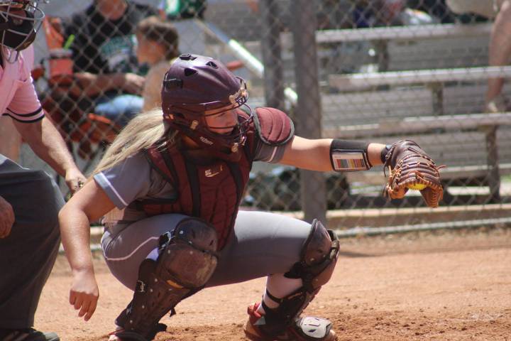 Cassondra Lauver/Special to the Pahrump Valley Times Pahrump Valley junior catcher Dee Dee Egan ...