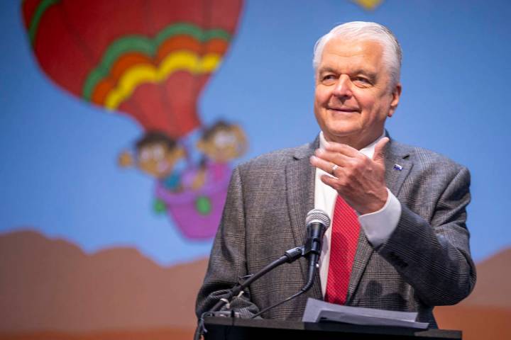 Gov. Steve Sisolak speaks during a ceremony for four bill signings at Fay Herron Elementary Sch ...