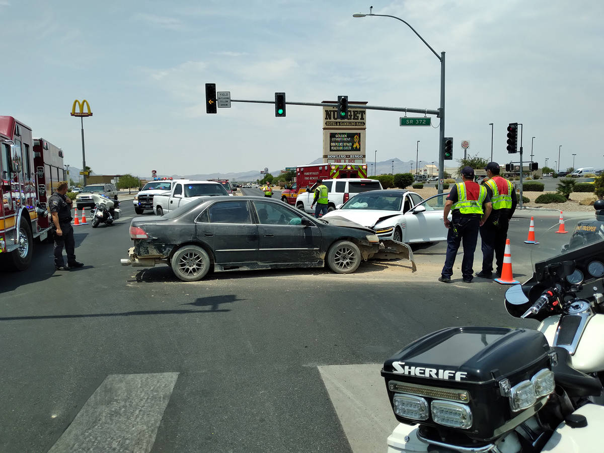 Selwyn Harris/Pahrump Valley Times A high-impact two-vehicle crash sent two people to Desert Vi ...