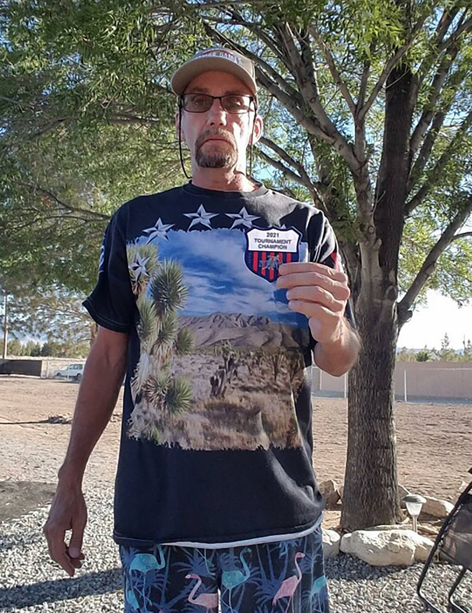 Lathan Dilger/Special to the Pahrump Valley Times Jim Hatch of Pahrump shows off his patch afte ...