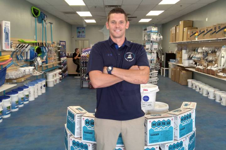 Selwyn Harris/Pahrump Valley Times Joel Oscarson, owner of Desert Pool Supply stocks supplies f ...